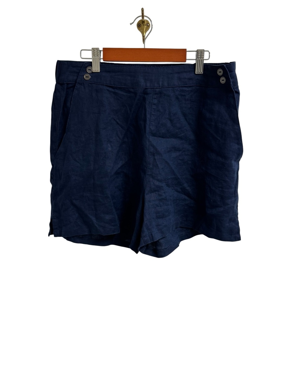 Isaac Mizrahi Navy Linen Shorts with Pink Label.‎ Resort Preppy Vacation M